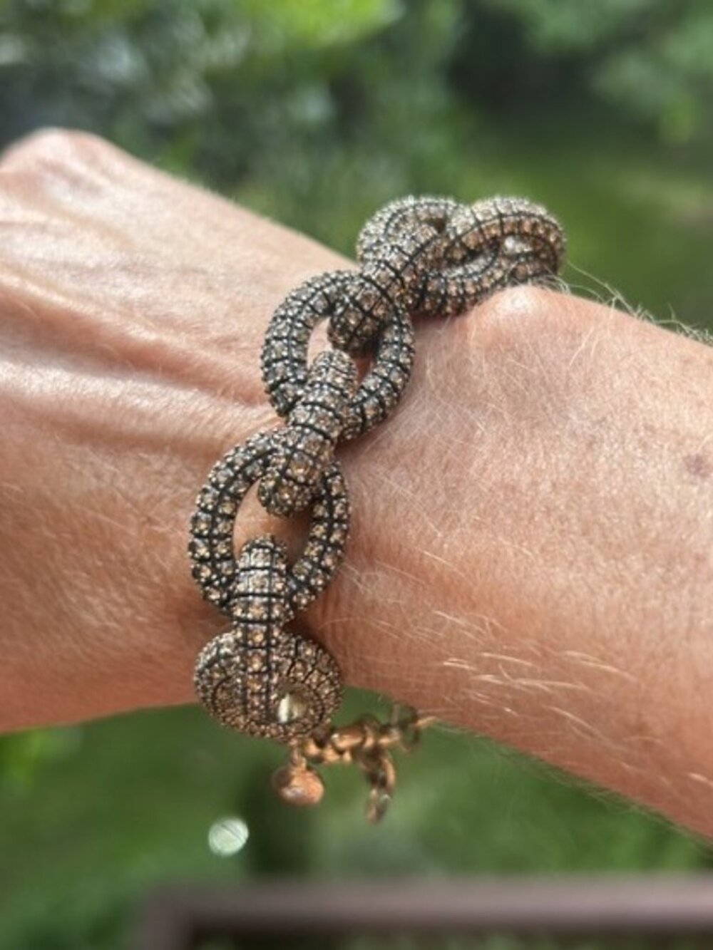 J. CREW Gold Bronze Pave Rhinestone Chunky Link Statement BRACELET